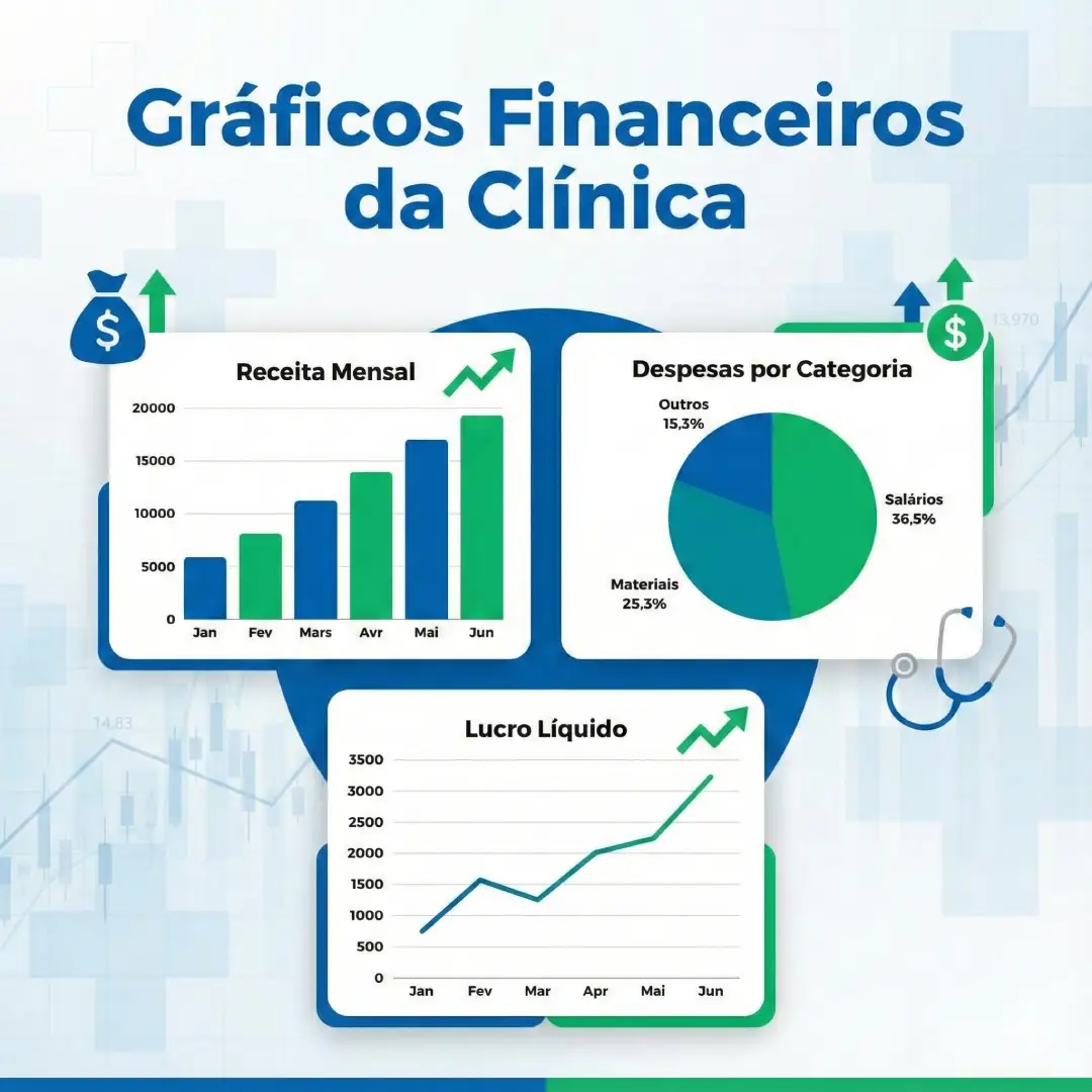 Gráficos financeiros da clínica